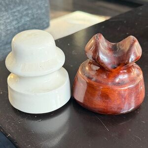 Vintage Insulators White and Brown Ceramic